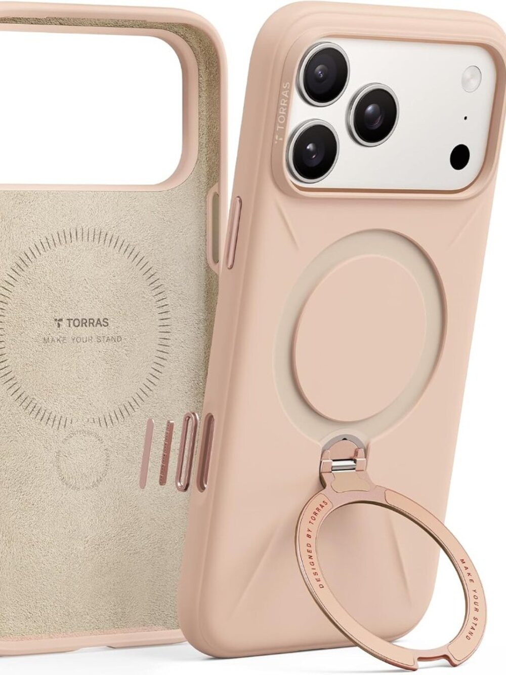 TORRAS Q3 Silicone iPhone 17 Pro Case 360° Spin Stand MagSafe Bliss Pink